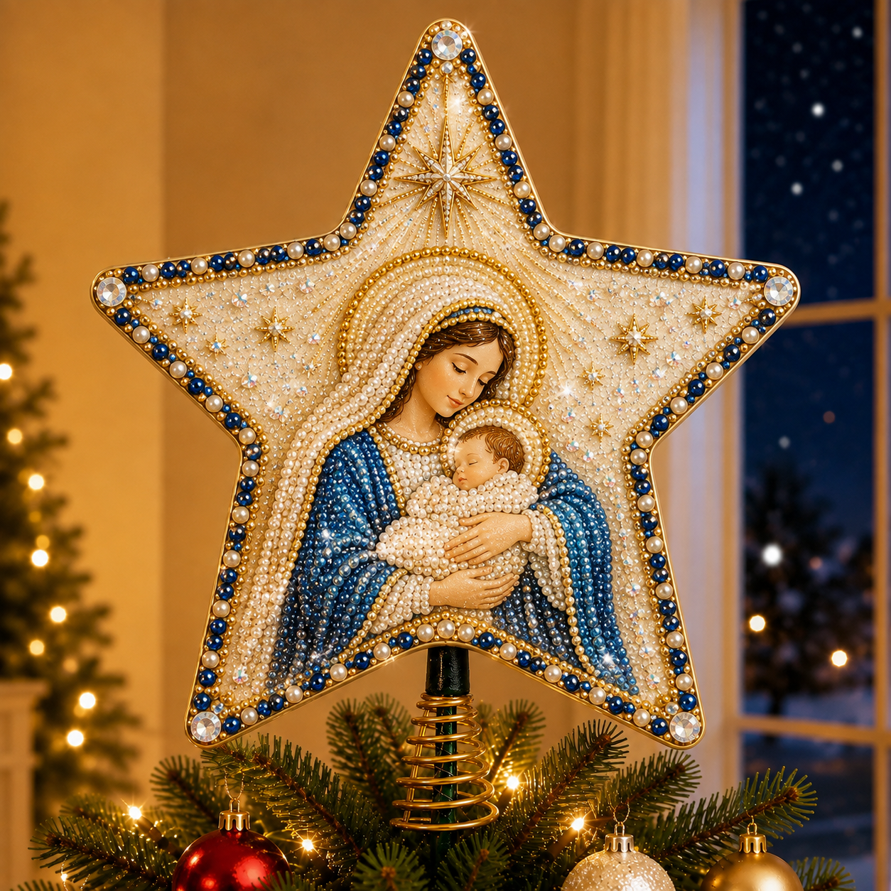 ⭐ Christian Faith Pearl Diamond Art Christmas Tree Topper Kit-HandPrint