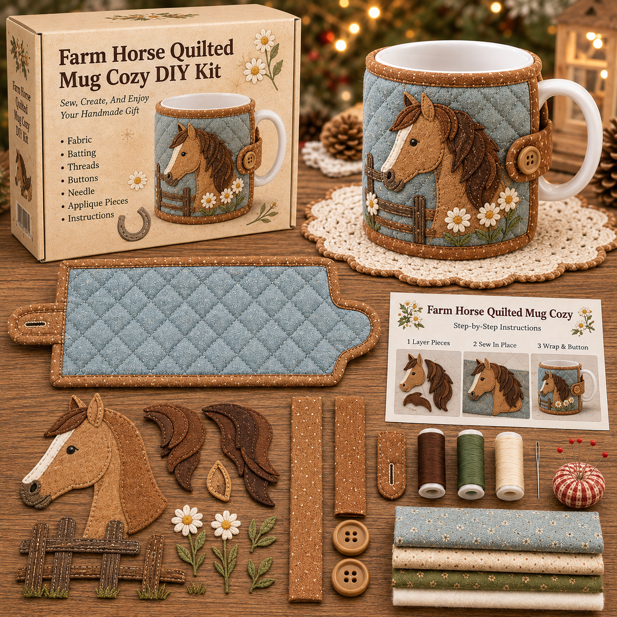 🐷 Farmhouse Friends Mug Cozy Sewing Kit-HandPrint