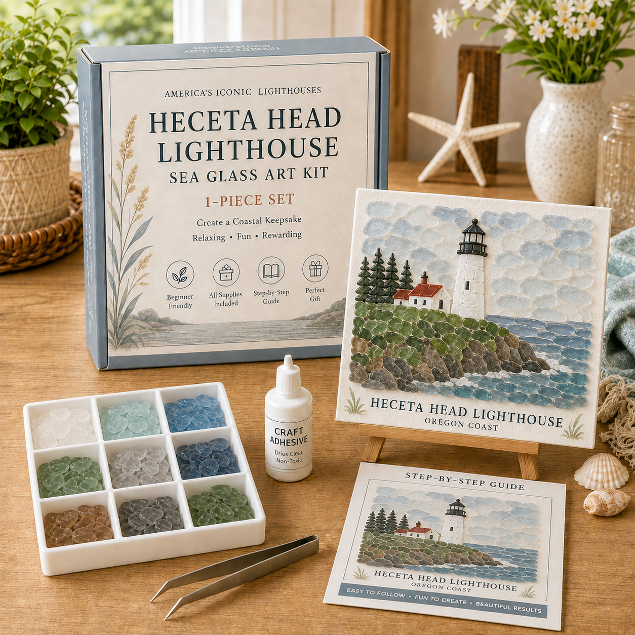🌊 America’s Iconic Lighthouses Sea Glass Art Kit-HandPrint