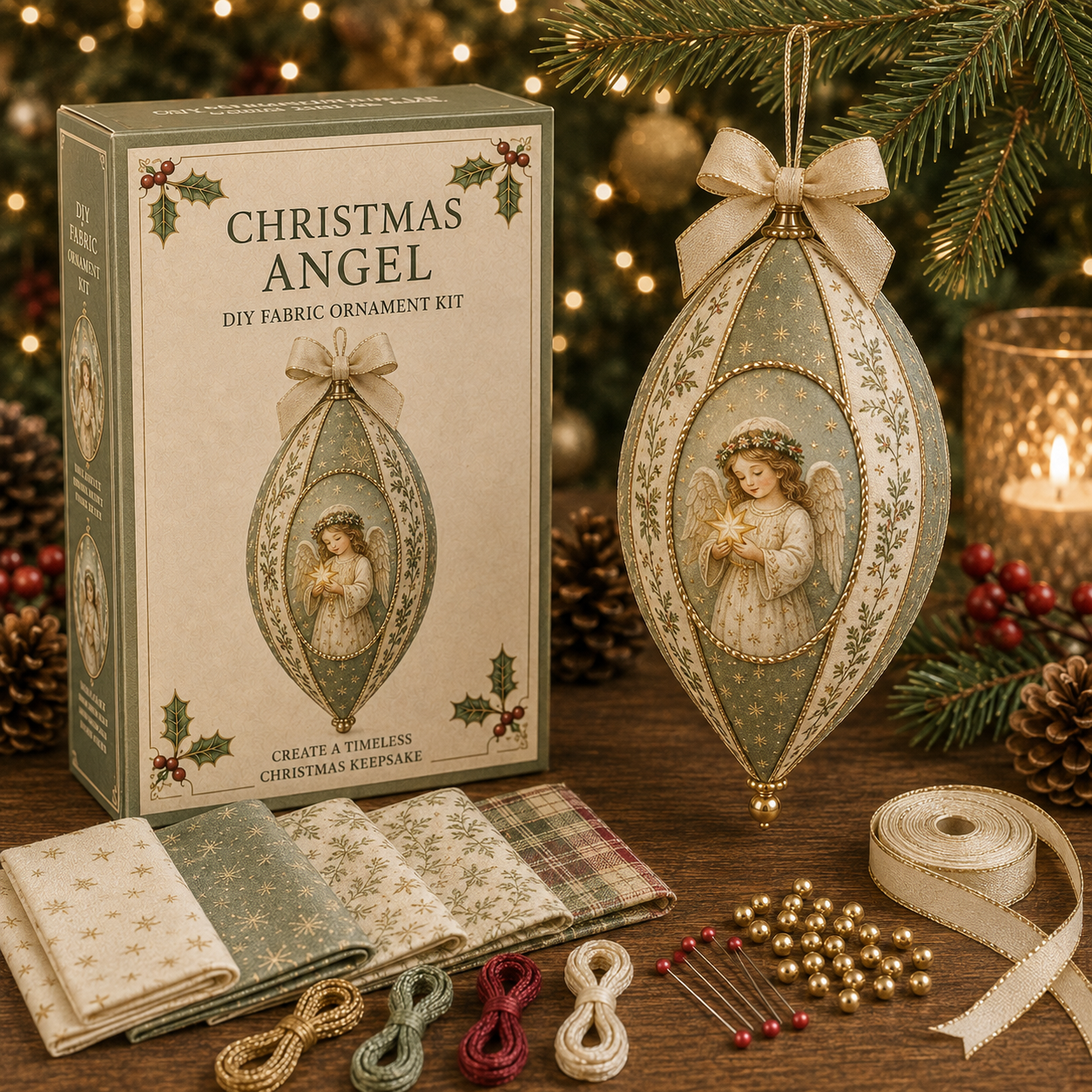 🎄 Vintage Christmas Fabric Ornament DIY Kit-HandPrint