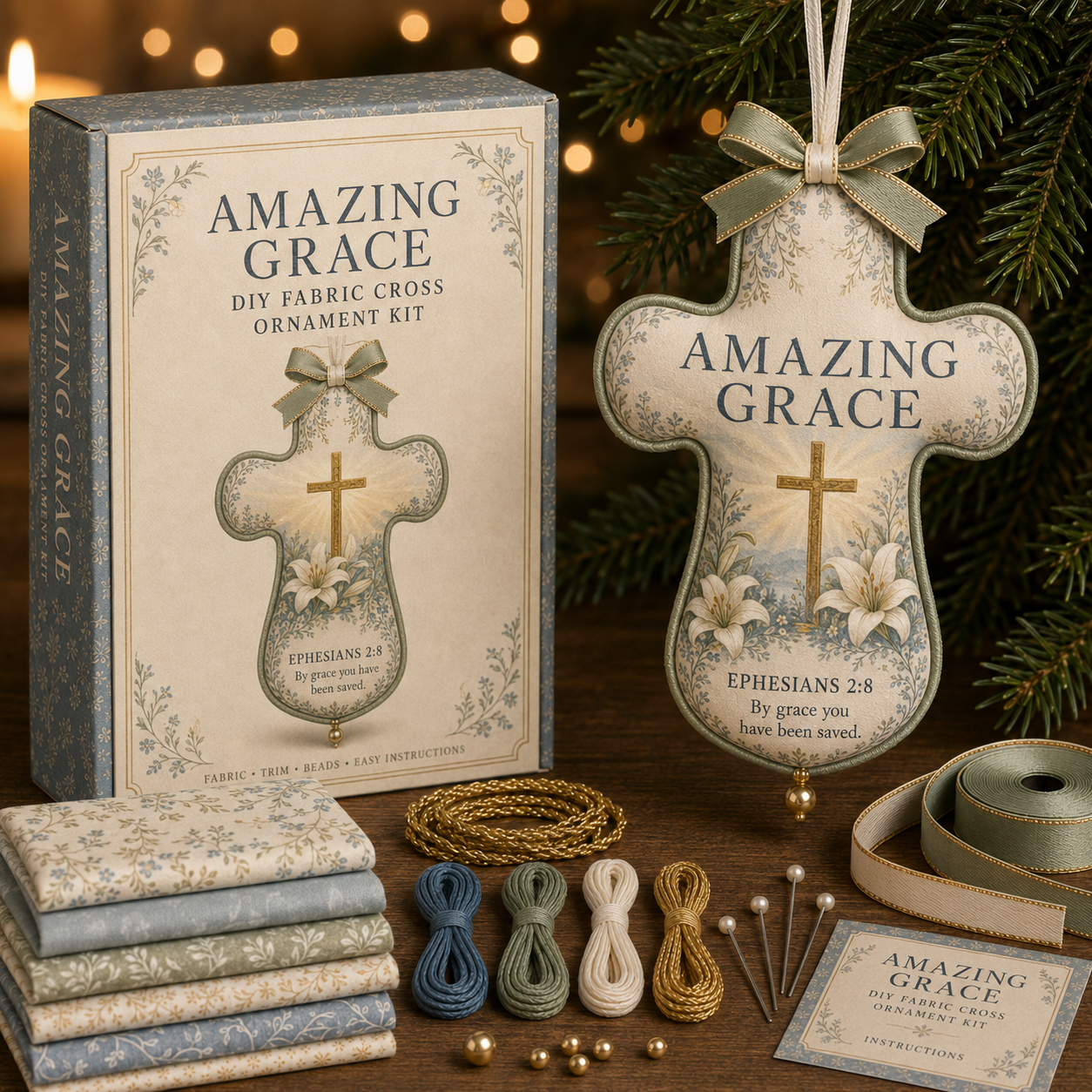 ✝️ Scripture Fabric Cross Ornament DIY Kit-HandPrint