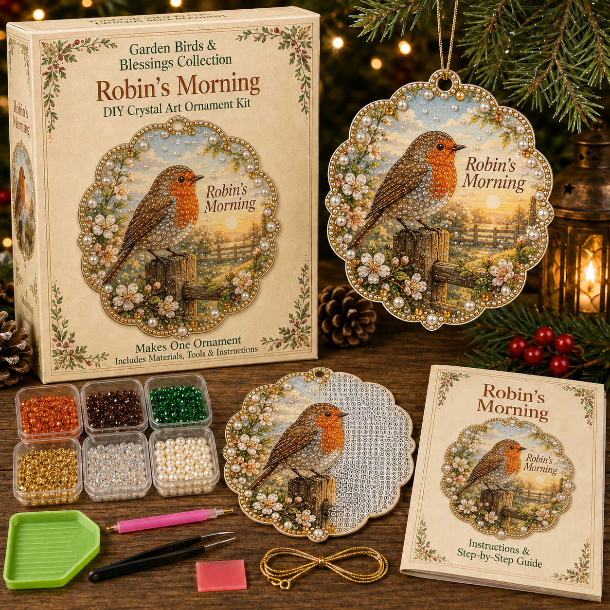 🐦 Garden Birds & Blessings Pearl Diamond Art Hanging Ornament Kit-HandPrint