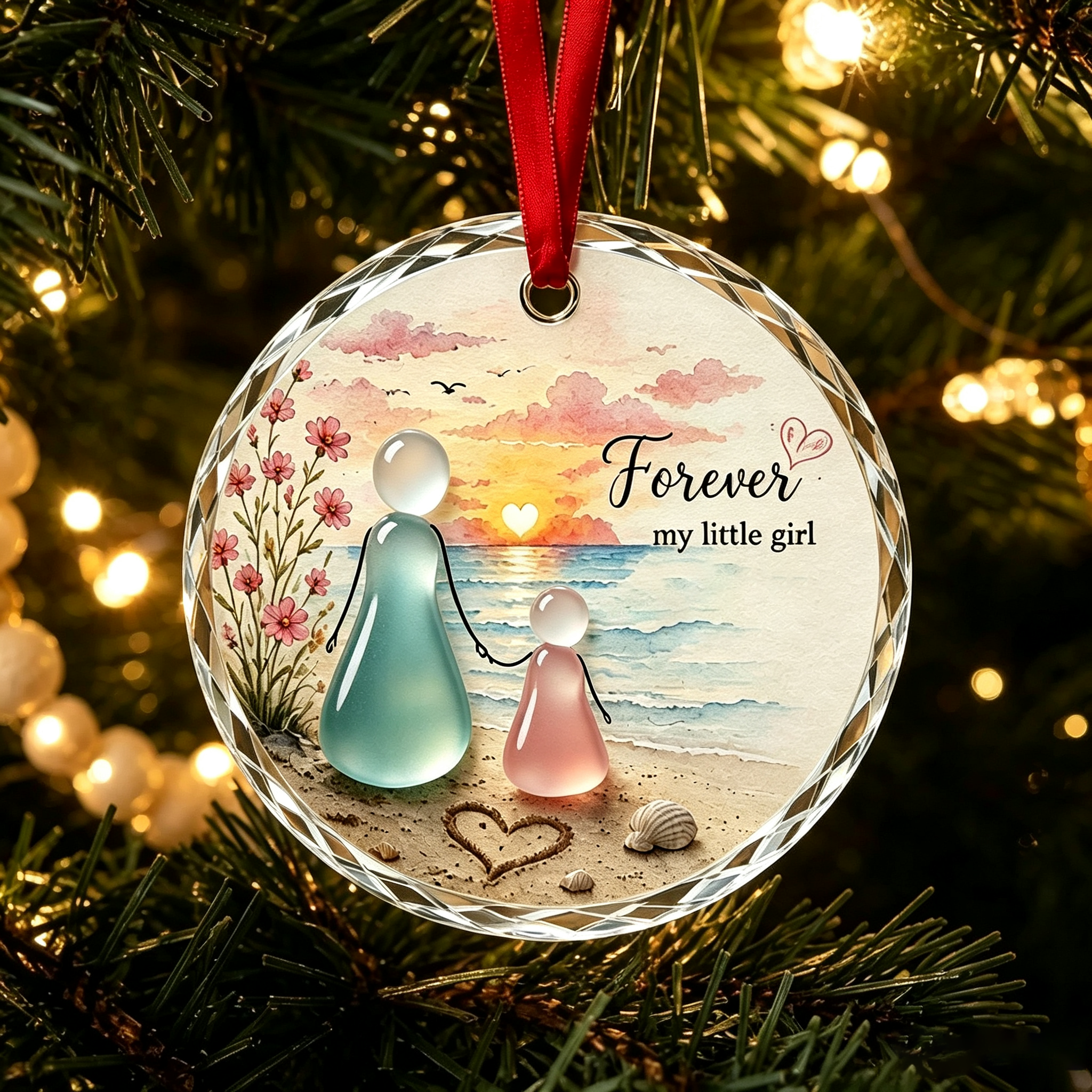 Forever My Little Girl Sea Glass Ornament-HandPrint