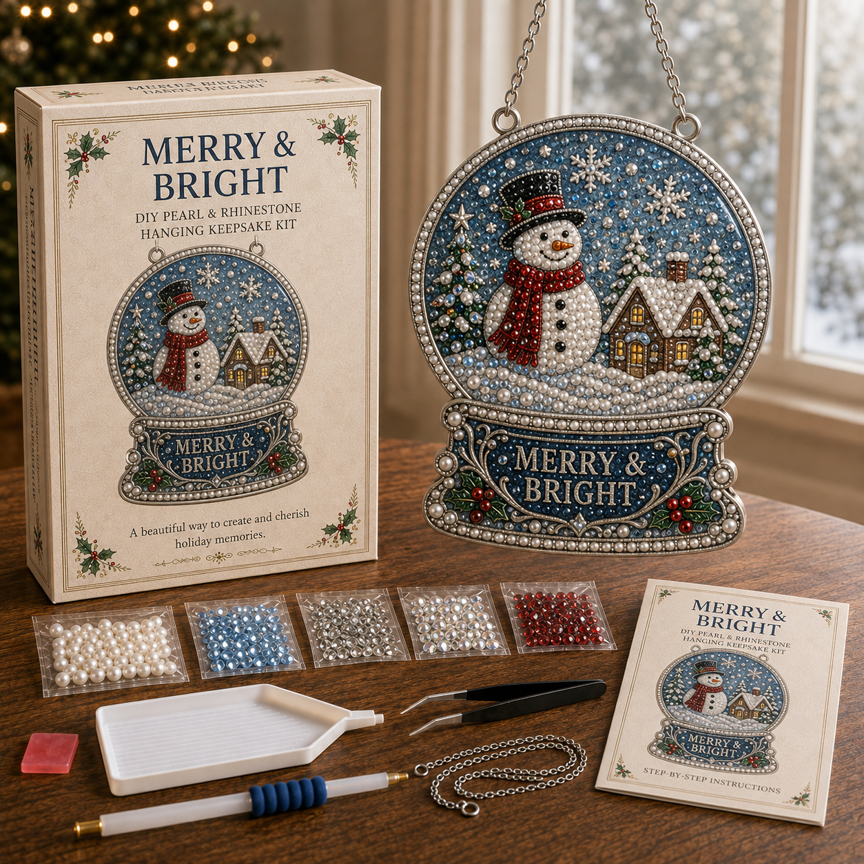 🎄 Christmas Memories Pearl & Rhinestone Hanging Keepsake DIY Kit-HandPrint