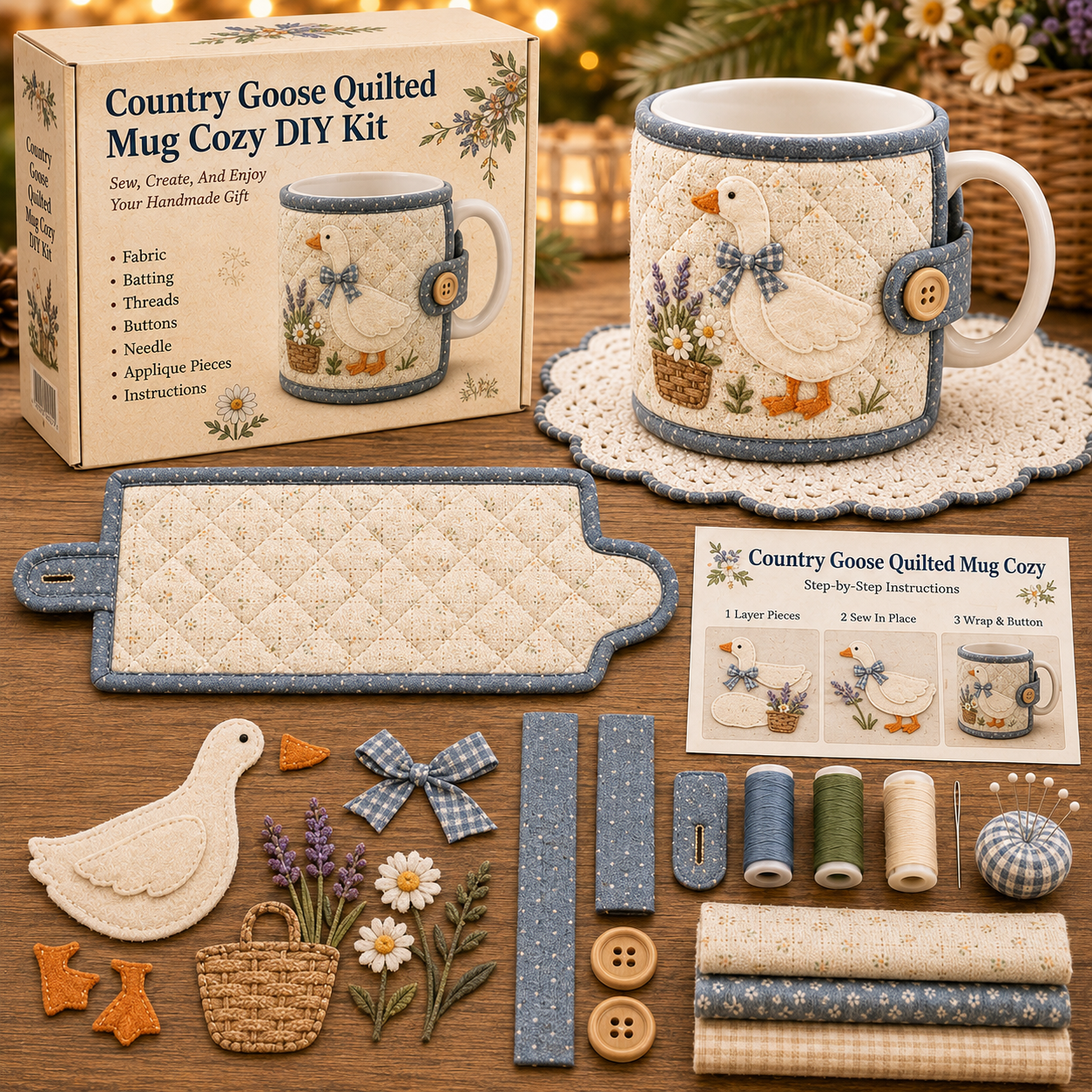 🐷 Farmhouse Friends Mug Cozy Sewing Kit-HandPrint