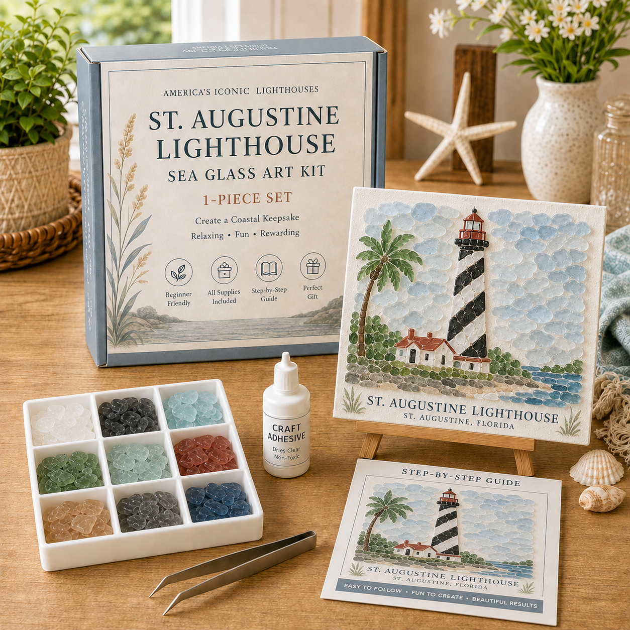 🌊 America’s Iconic Lighthouses Sea Glass Art Kit-HandPrint