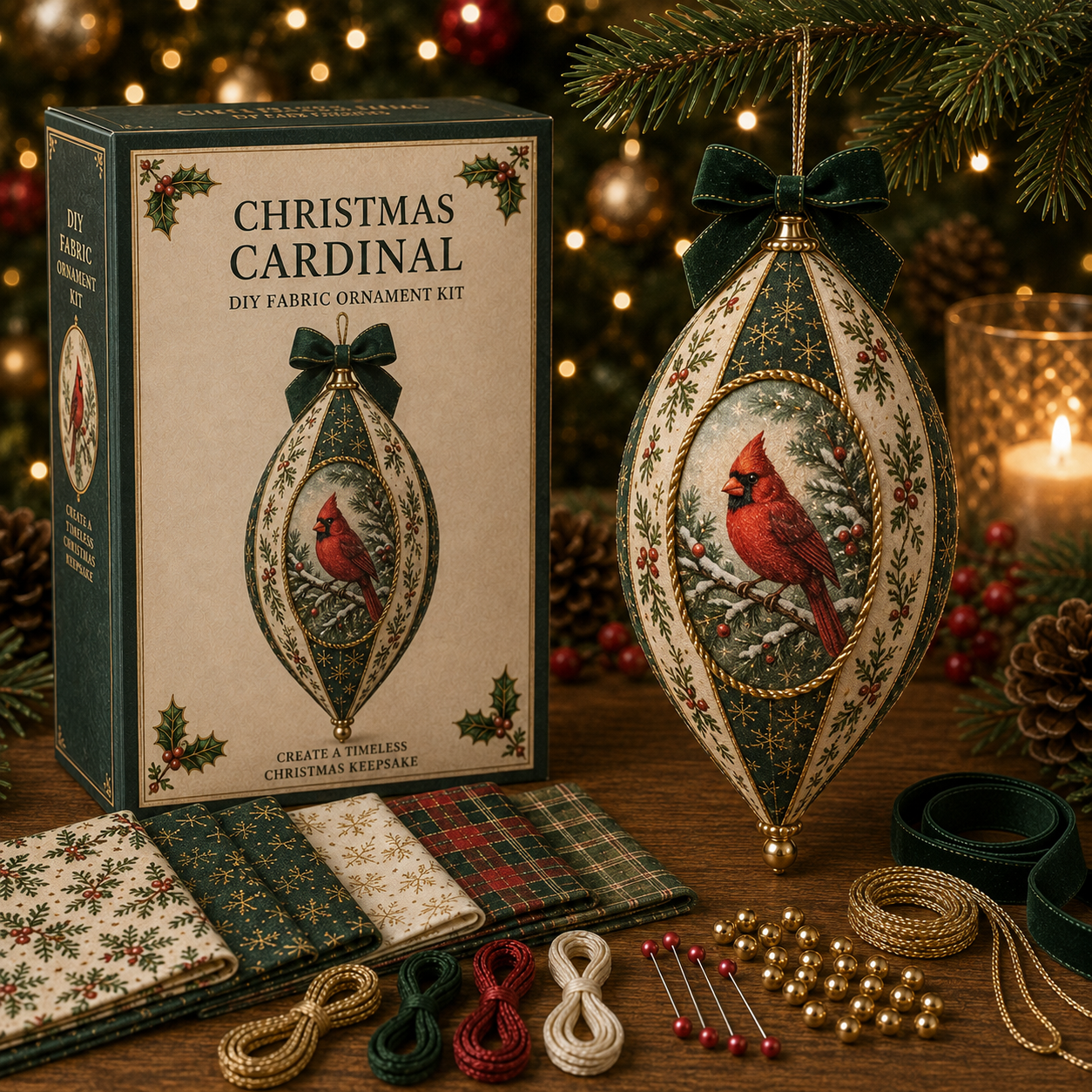 🎄 Vintage Christmas Fabric Ornament DIY Kit-HandPrint