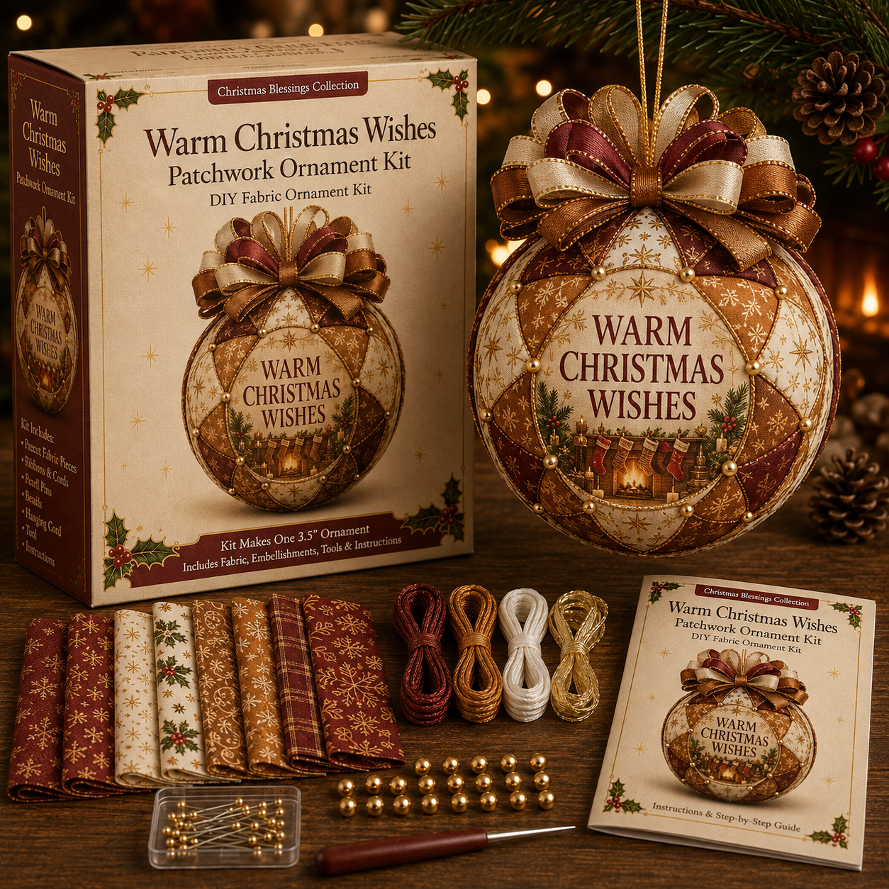 🎄 Christmas Blessings Patchwork Ornament DIY Kit-HandPrint