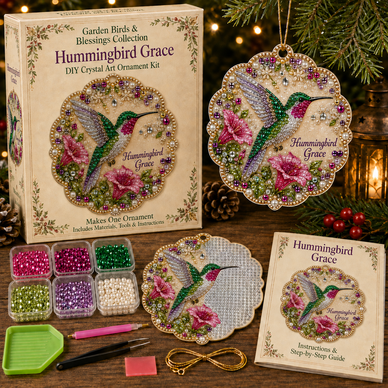 🐦 Garden Birds & Blessings Pearl Diamond Art Hanging Ornament Kit-HandPrint