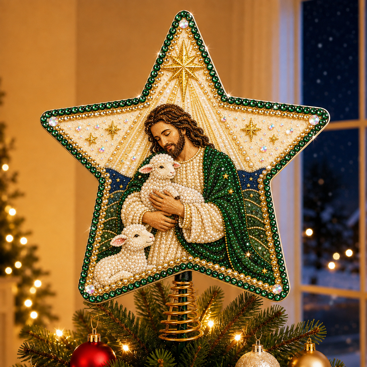 ⭐ Christian Faith Pearl Diamond Art Christmas Tree Topper Kit-HandPrint