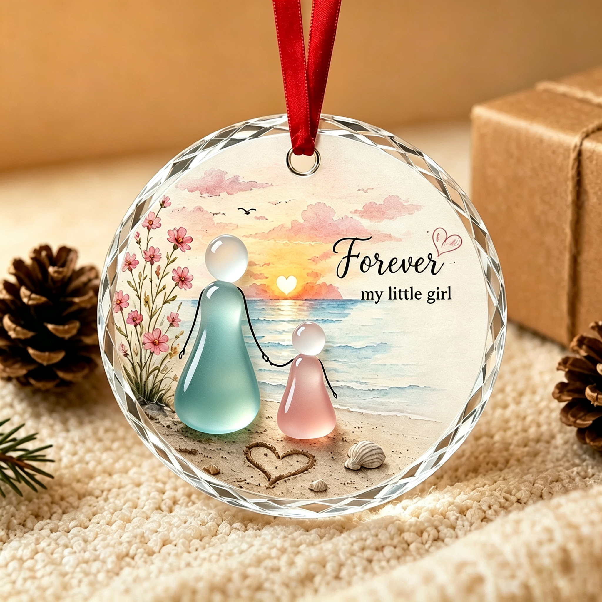 Forever My Little Girl Sea Glass Ornament-HandPrint