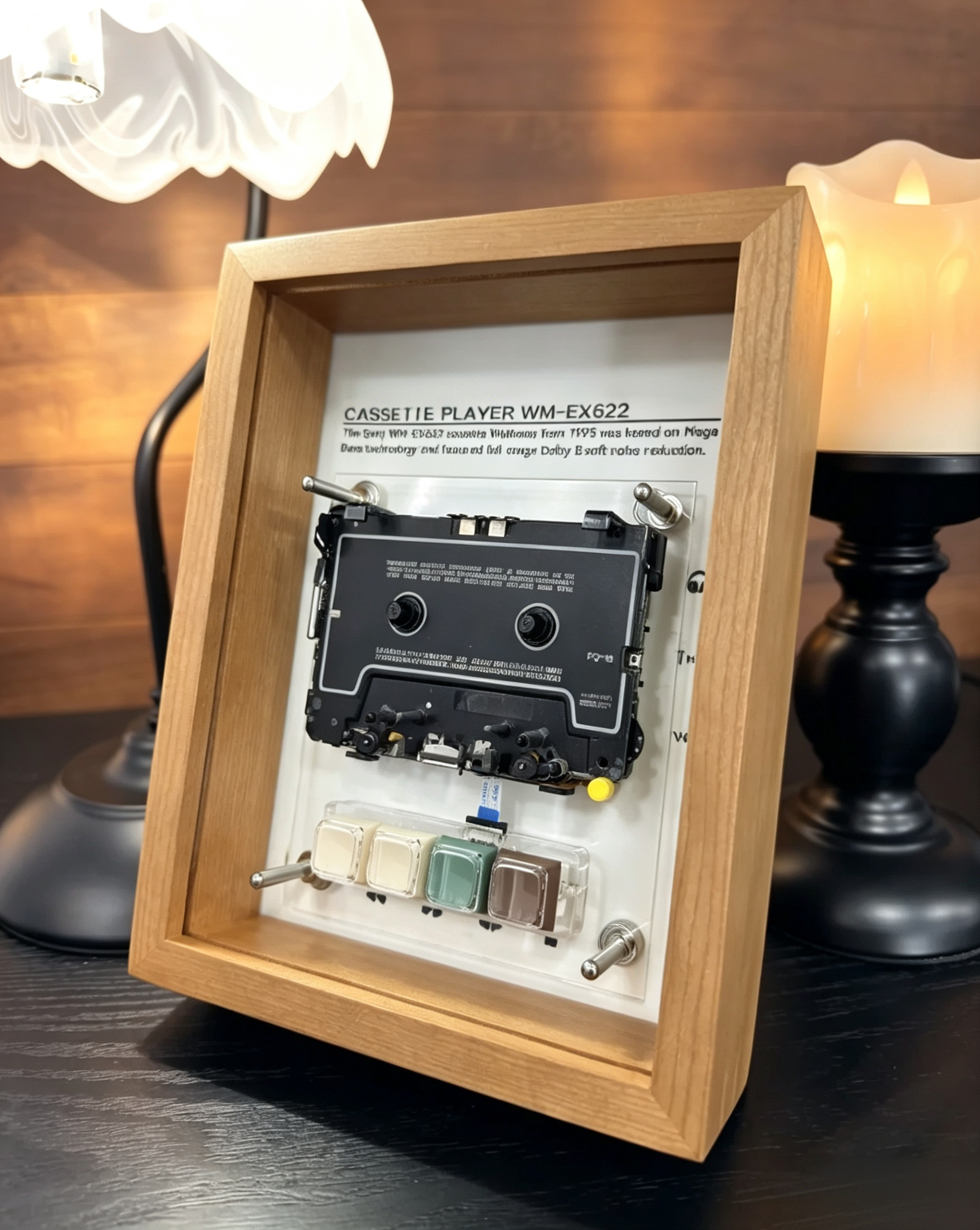 Vintage Cassette Player Frame with Functional Tape Playback & Retro Wall Art Design-HandPrint