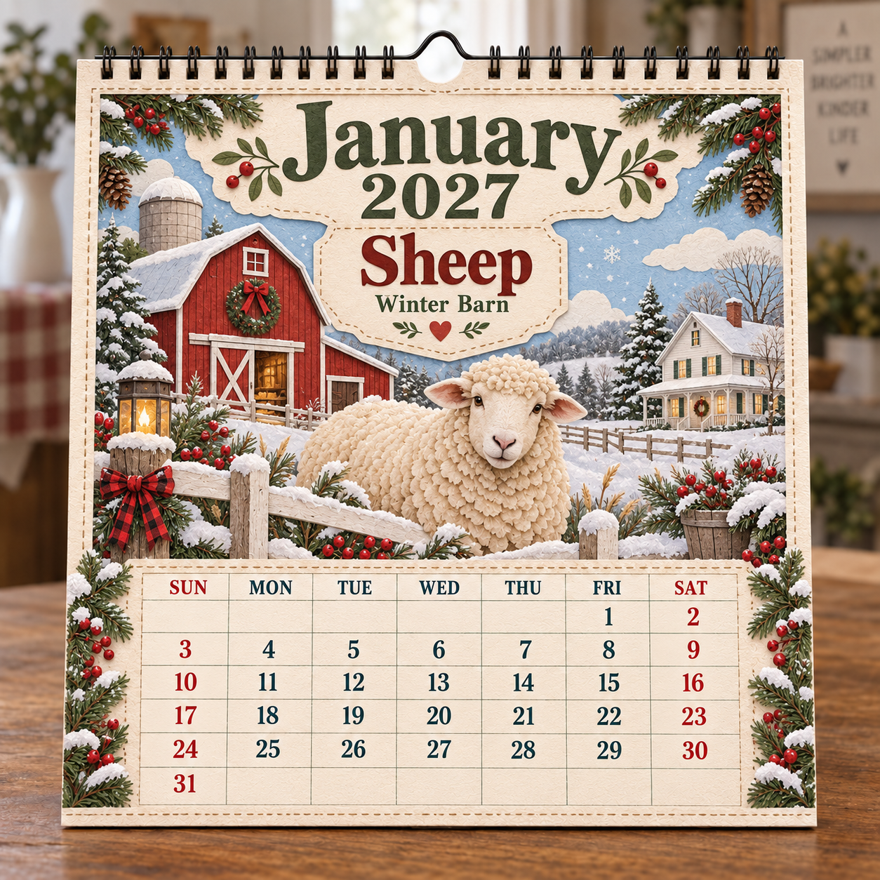 🐄 2027 Farm Animals & Country Life Wall Calendar-HandPrint