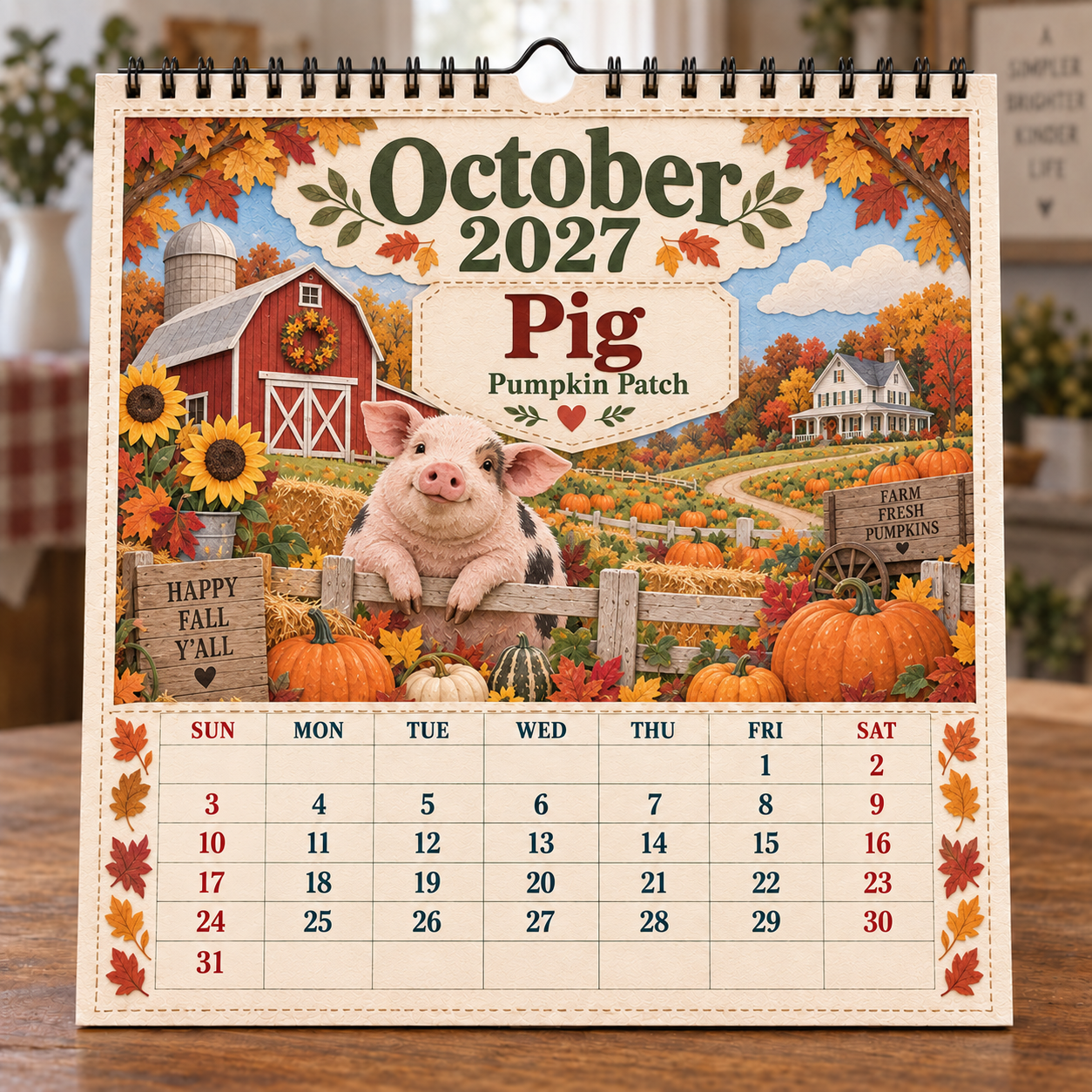 🐄 2027 Farm Animals & Country Life Wall Calendar-HandPrint