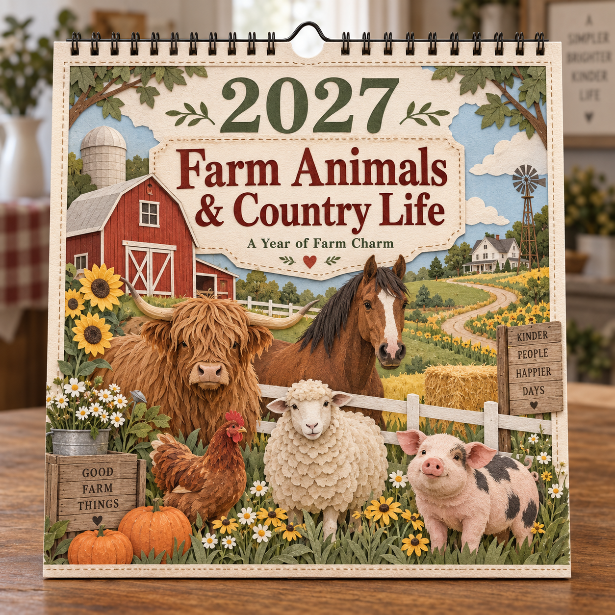 🐄 2027 Farm Animals & Country Life Wall Calendar-HandPrint