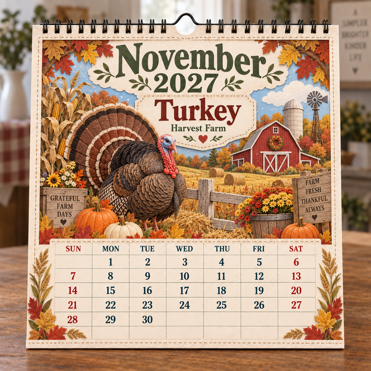 🐄 2027 Farm Animals & Country Life Wall Calendar-HandPrint