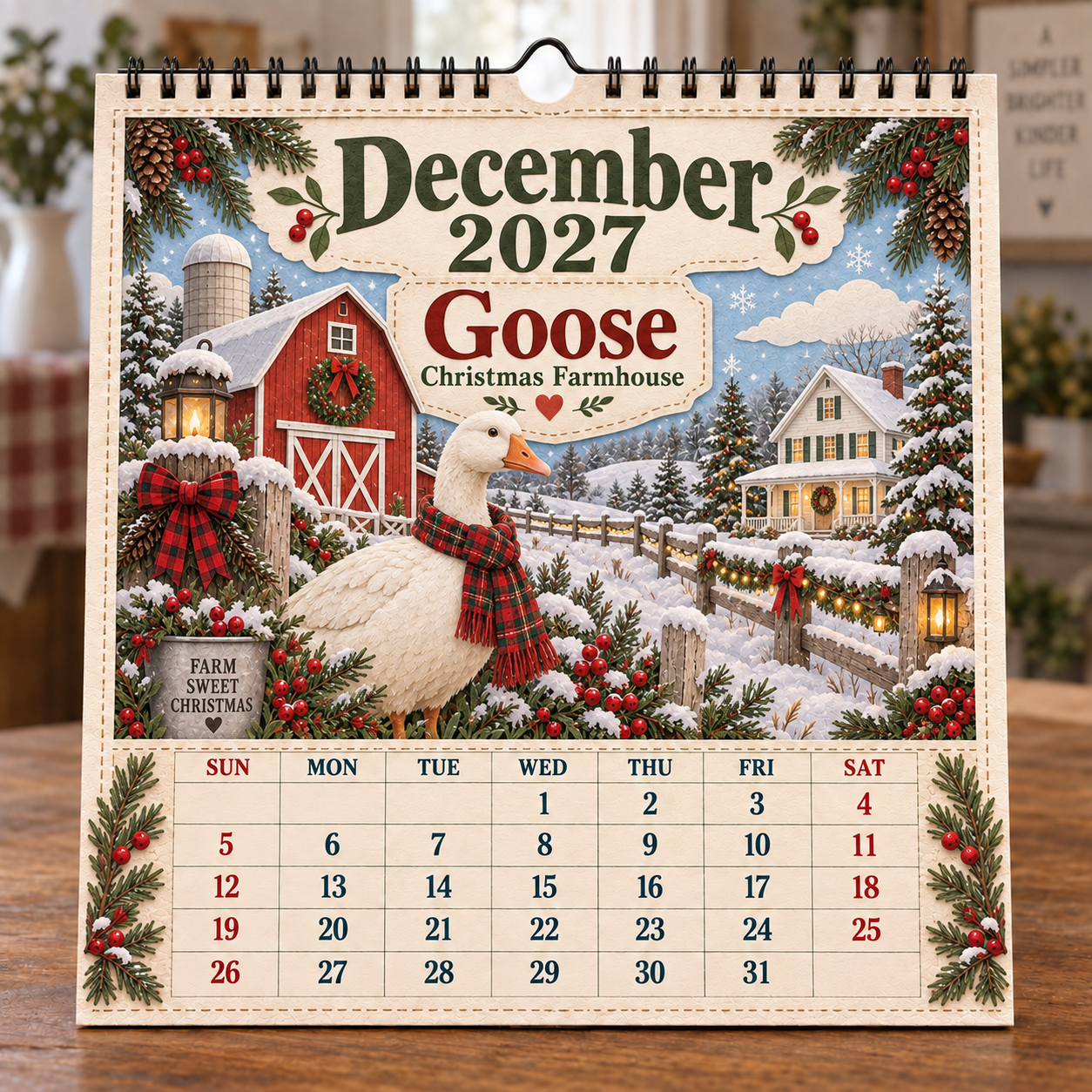 🐄 2027 Farm Animals & Country Life Wall Calendar-HandPrint