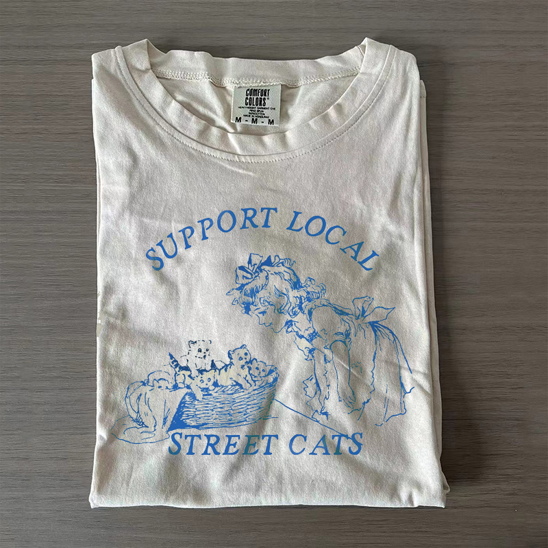 Support Local Street Cats Vintage Graphic Tshirt-NaturexCraft