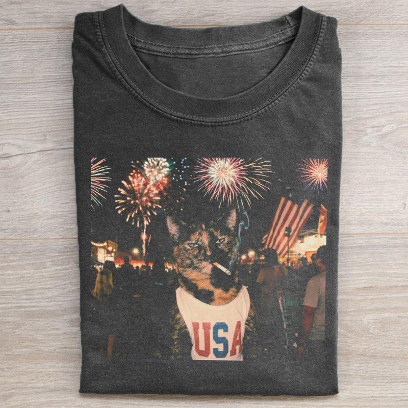 Tortie Cat July 4th T-shirt-NaturexCraft