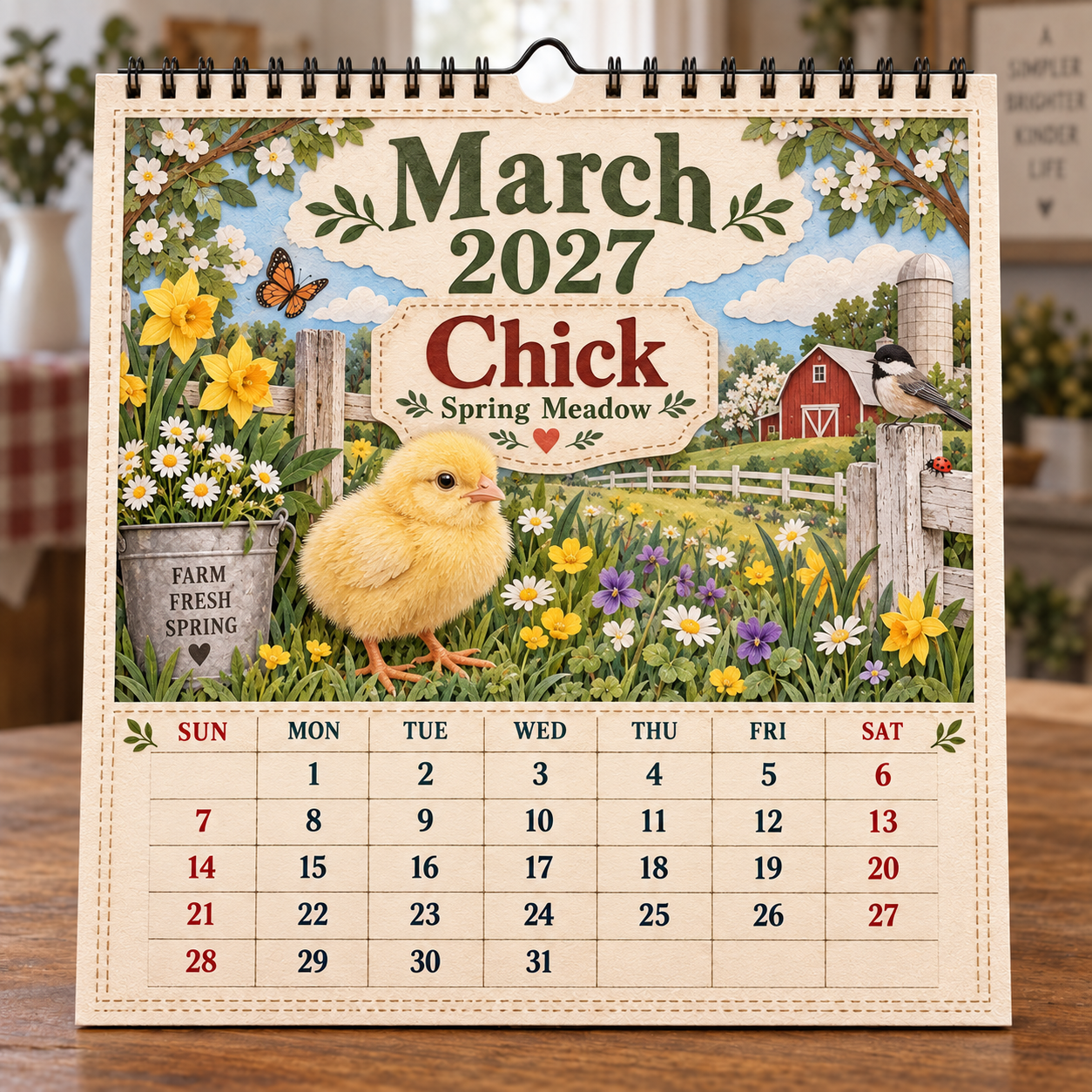 🐄 2027 Farm Animals & Country Life Wall Calendar-HandPrint