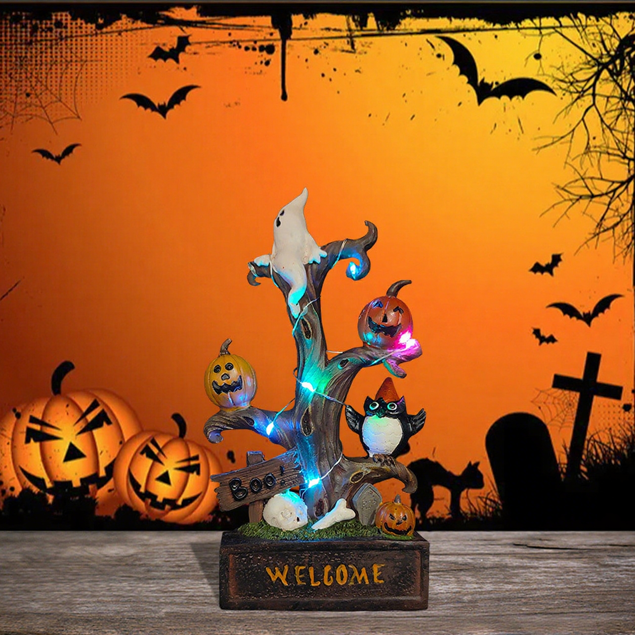 Halloween Welcome Tree with Lights-HandPrint