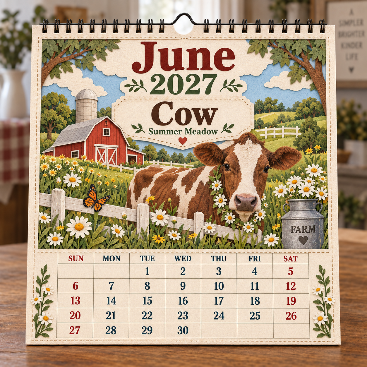 🐄 2027 Farm Animals & Country Life Wall Calendar-HandPrint