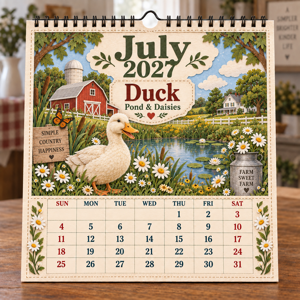 🐄 2027 Farm Animals & Country Life Wall Calendar-HandPrint