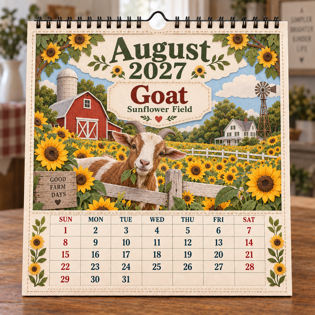 🐄 2027 Farm Animals & Country Life Wall Calendar-HandPrint