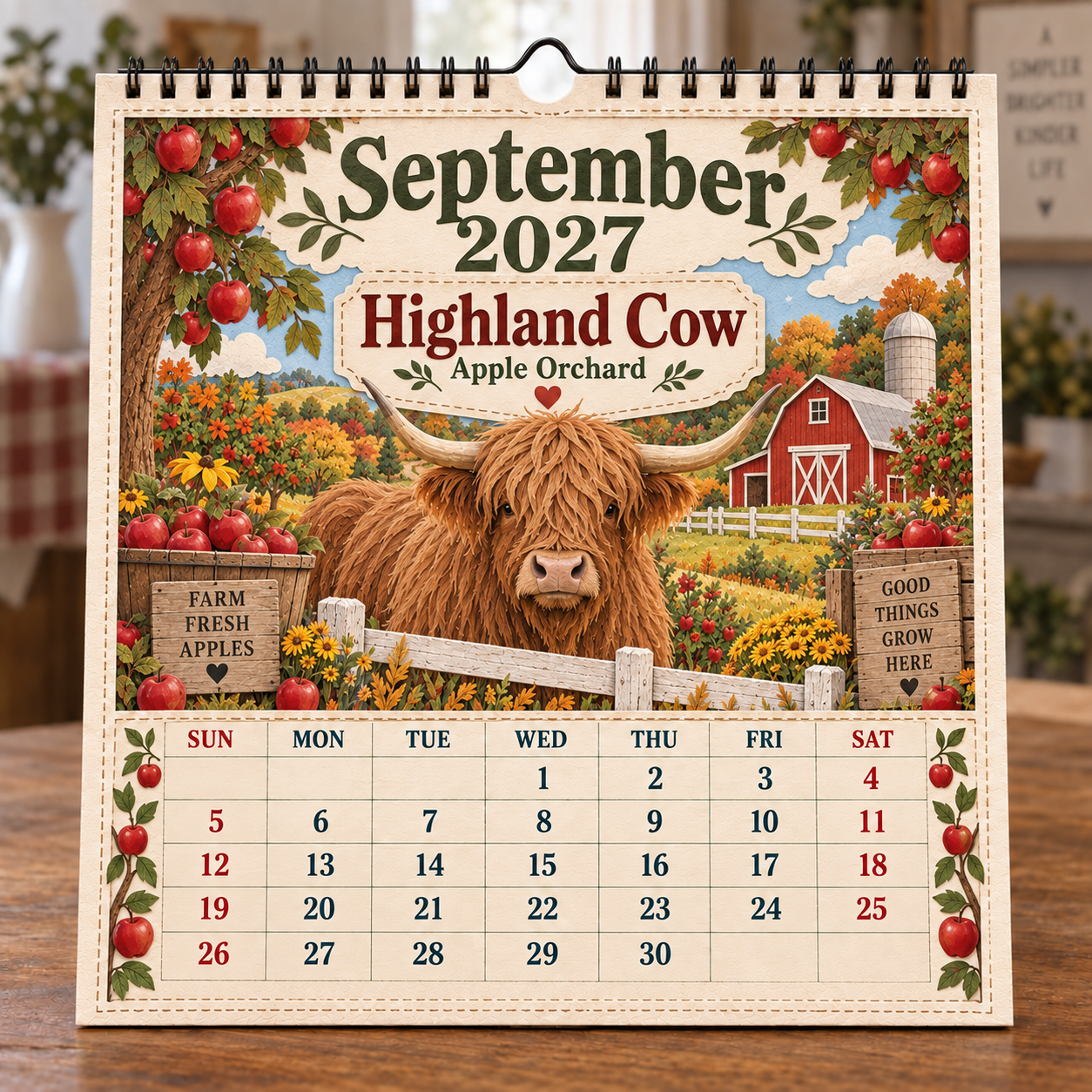 🐄 2027 Farm Animals & Country Life Wall Calendar-HandPrint