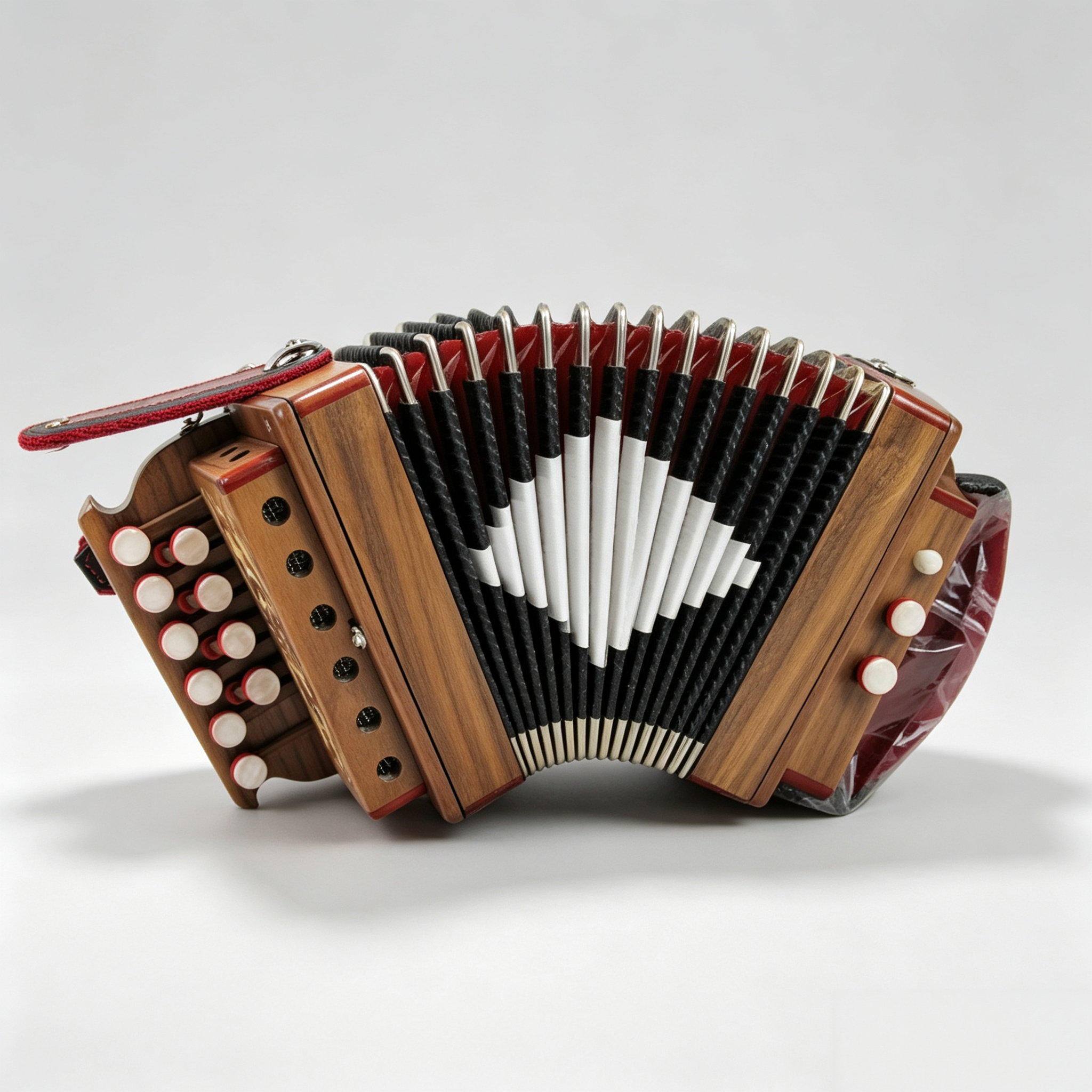 10-Key Button Accordion, Compact Organetto-Style Folk Instrument with Walnut Finish-HandPrint