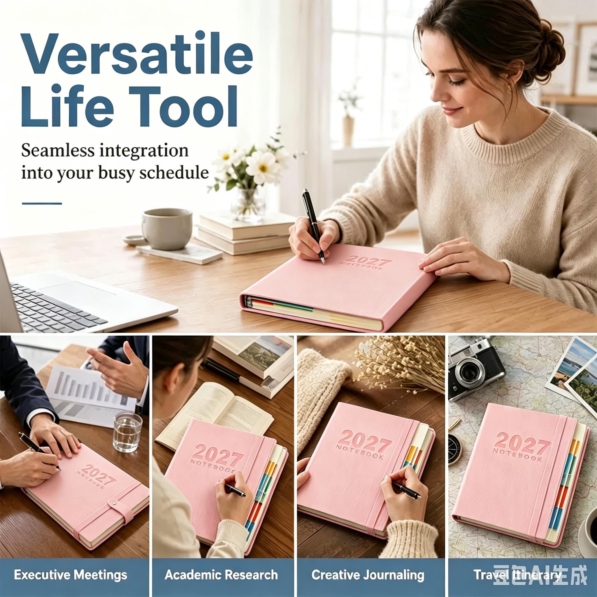 📔50% OFF NOW! 2027 Minimalist Daily Planner Notebook‐ 365‐Day Layout Journal, Lay‐Flat Binding Ink‐Proof Paper PU Cover Agenda for Time Management-HandPrint