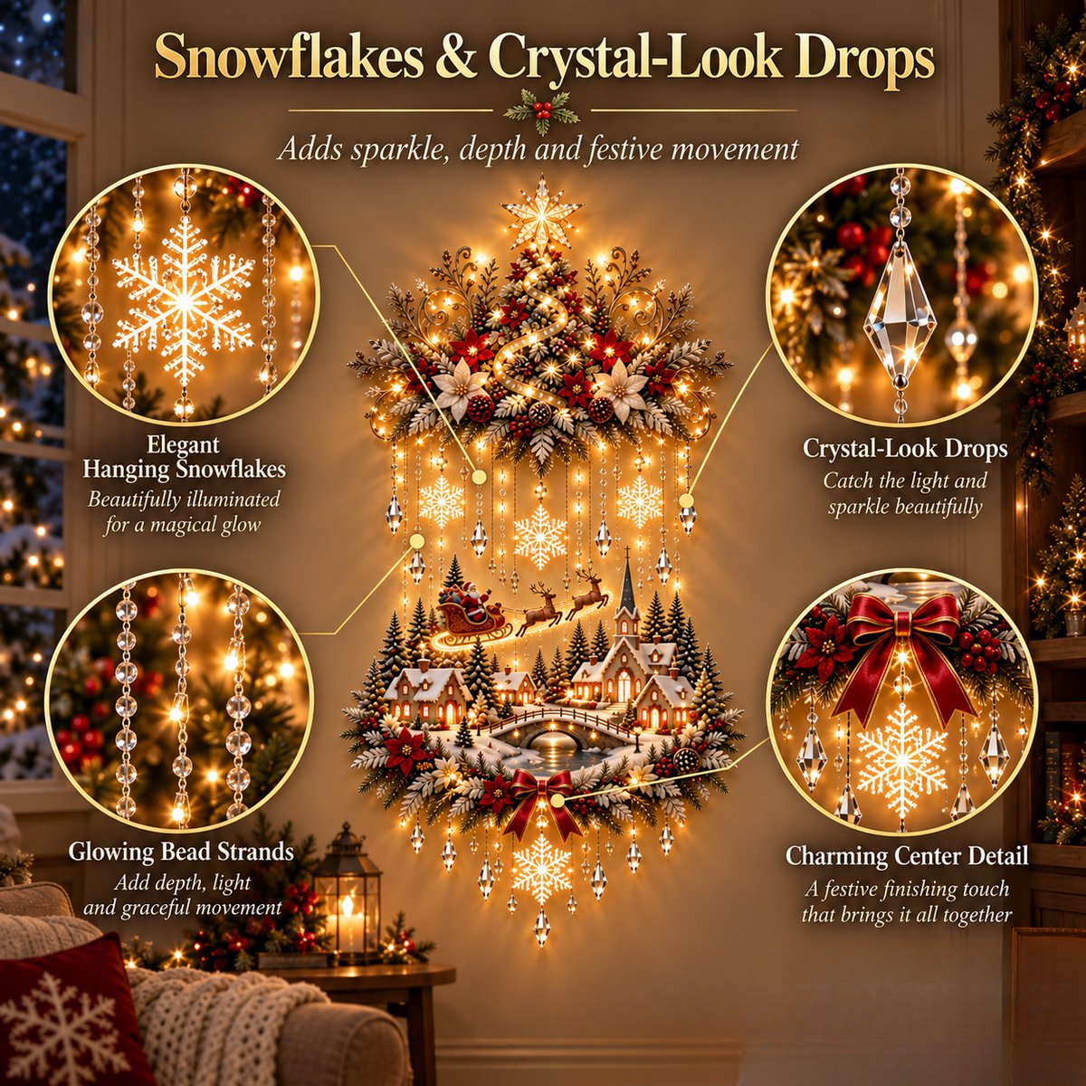 🌟 Enchanted Village Tree – Lighted Christmas Wall Hanging | Glowing Holiday Decor 🌟