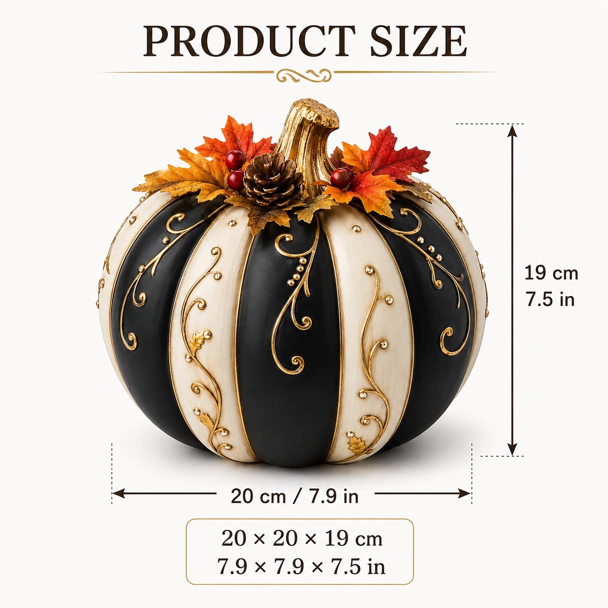 Lighted Black & Ivory Pumpkin Decor with Remote-HandPrint