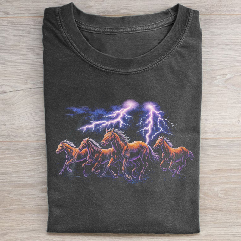 Horse Lightnings Nature Vintage 90s Style Graphic T-shirt-NaturexCraft