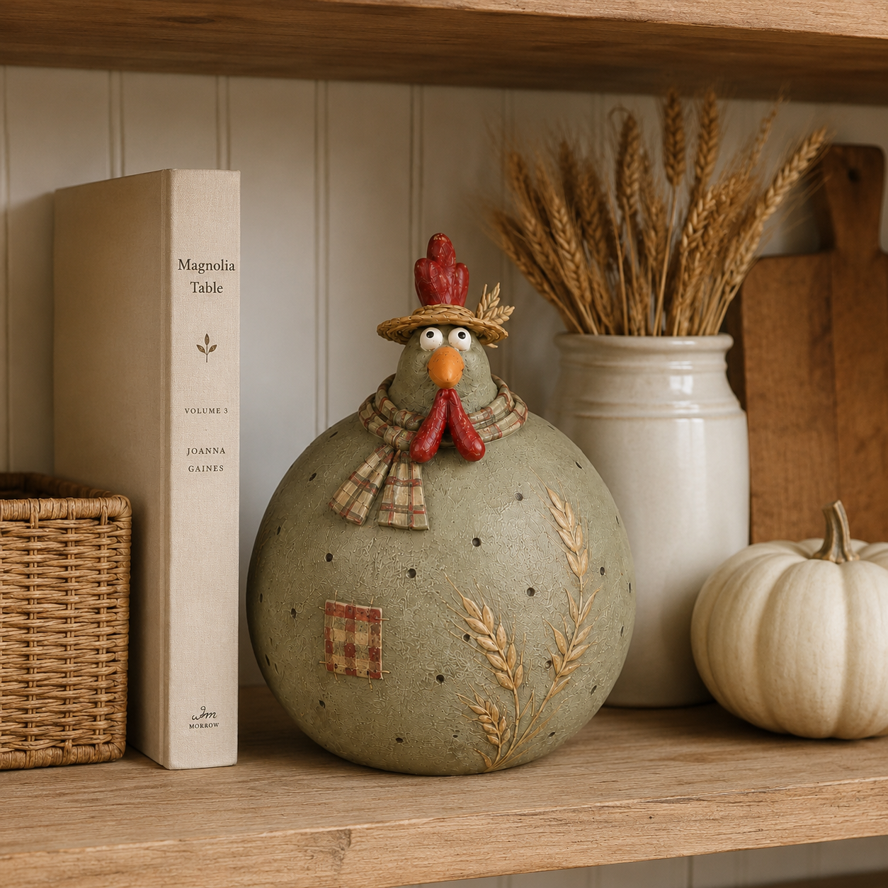 Vintage Folk-Art Harvest Hen Figurine-HandPrint