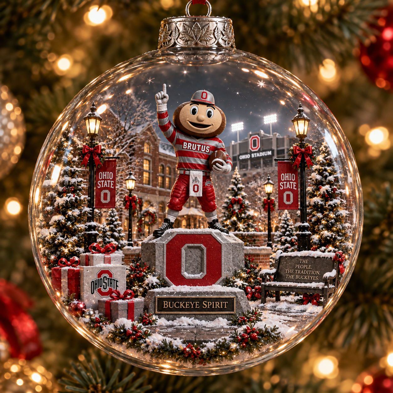 🎄 Scarlet & Gray Forever — Light-Up College Football Diorama Ornament-HandPrint