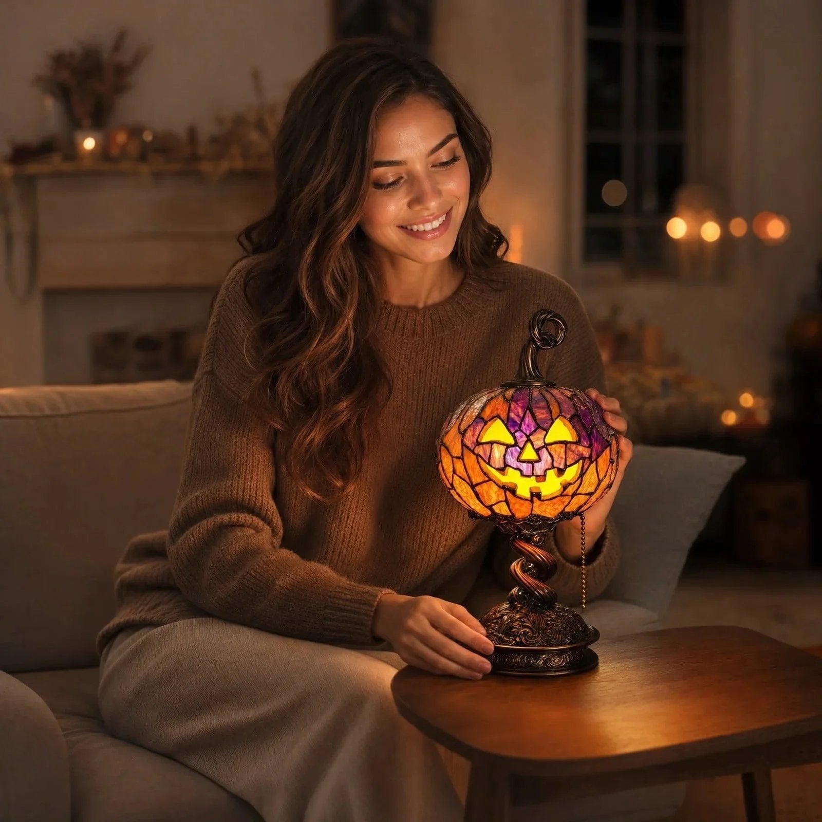 🎉Halloween Stained Glass Style Pumpkin Table Lamp-HandPrint