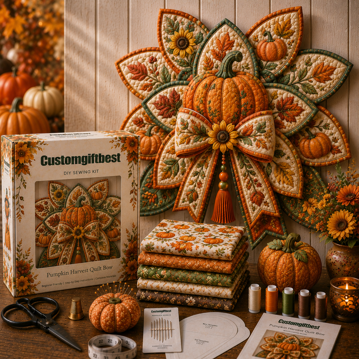 Thanksgiving Quilt Bow DIY Sewing Kit-HandPrint