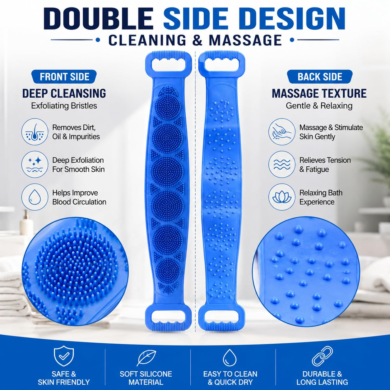 🧼Silicone Back Scrubber for Bath, Double-Sided Body Exfoliating Bath Brush with Soft Silicone Bristles-HandPrint