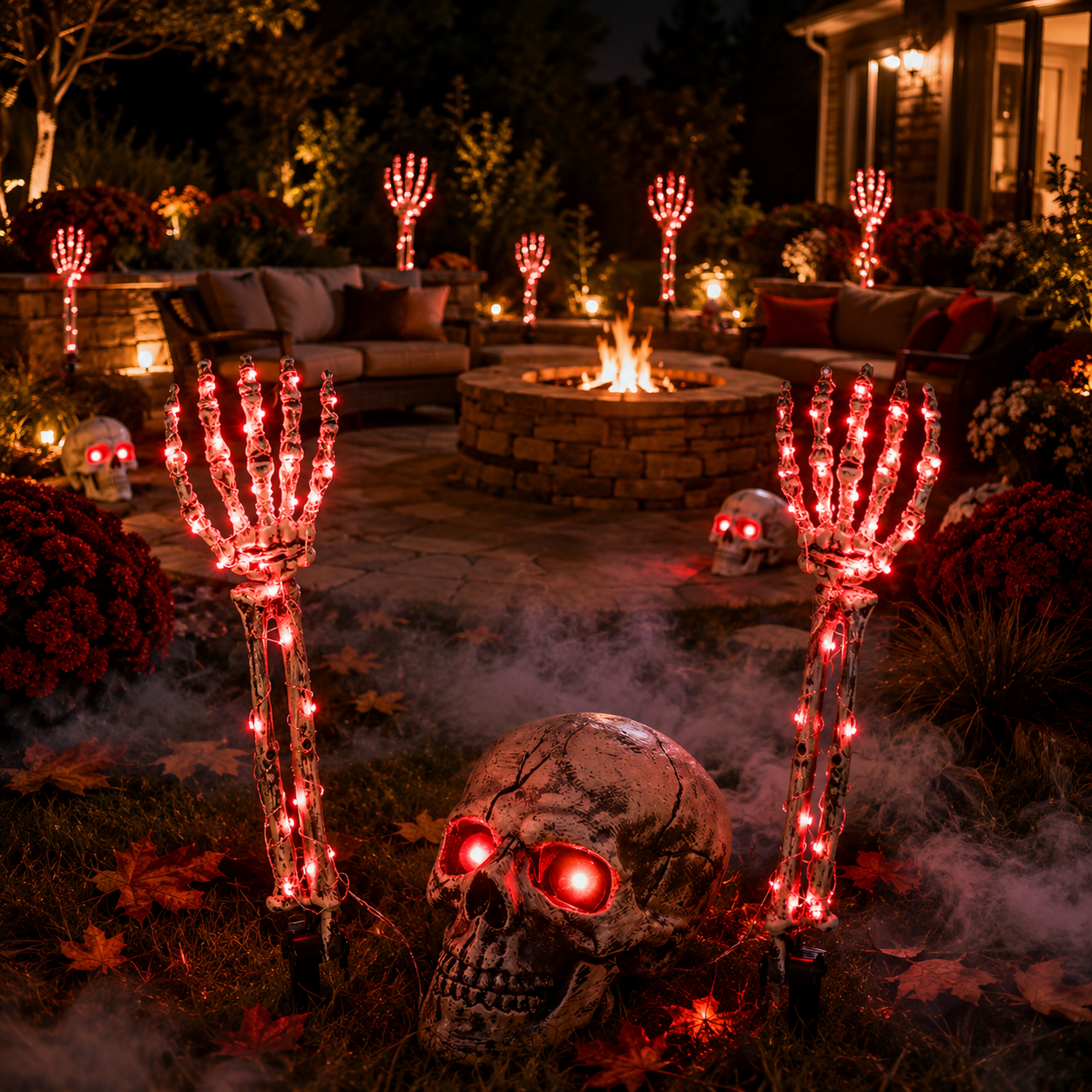 Halloween Skeleton Hands & Skull LED Yard Stakes-HandPrint