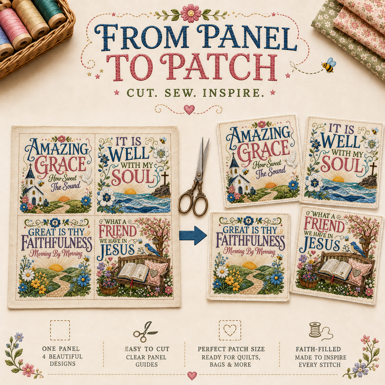 ✝️ Beloved Hymns Faith Fabric Patch Panel-HandPrint