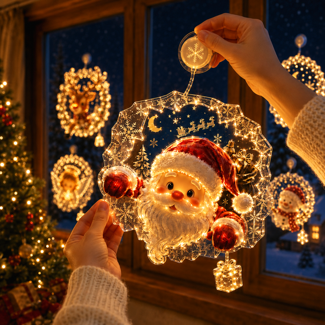 🔥Limited time 70% OFF -✨🎄Christmas Suction Cup Window Light – Light-Up Festive Window Scene-HandPrint