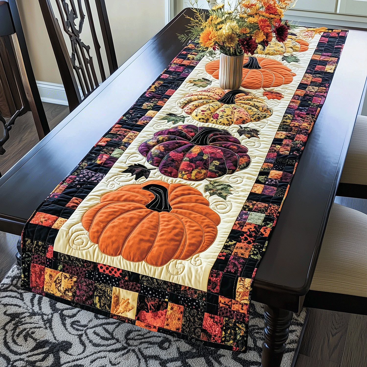 Pumpkin Quilted Table Runner NCU0VT37-HandPrint