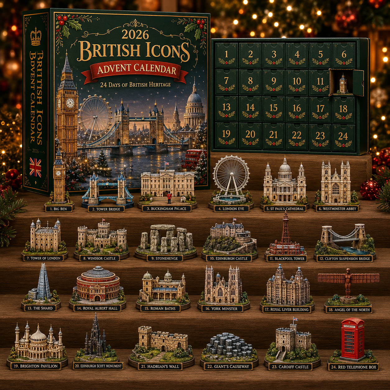 2026 UK Landmarks Advent Calendar – 24 Days of Iconic Architecture & Heritage Collectibles | Christmas Countdown Gift-HandPrint