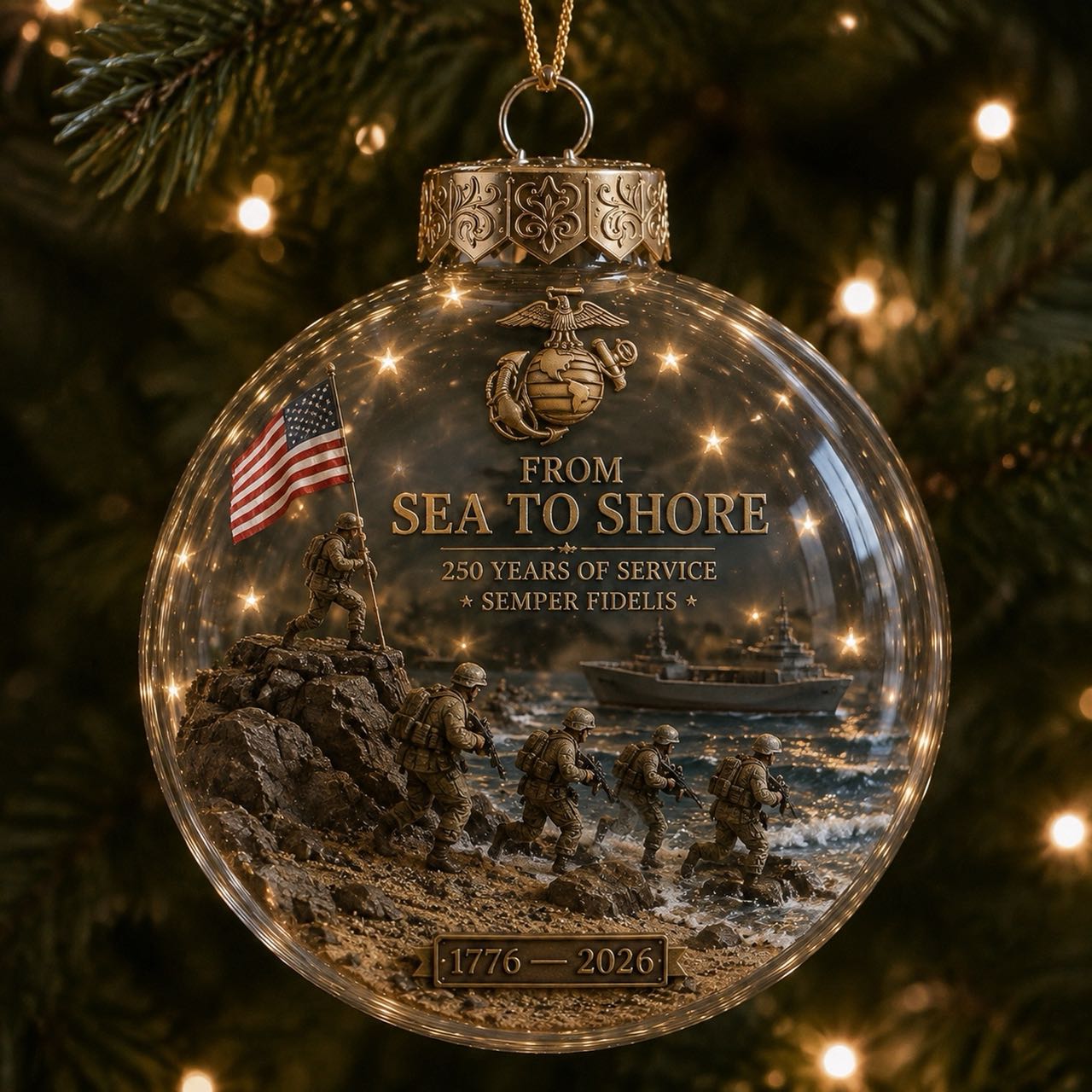 🎄 LAST DAY 75% OFF 🇺🇸 America 250th Military Legacy Light-Up Christmas Ball-HandPrint