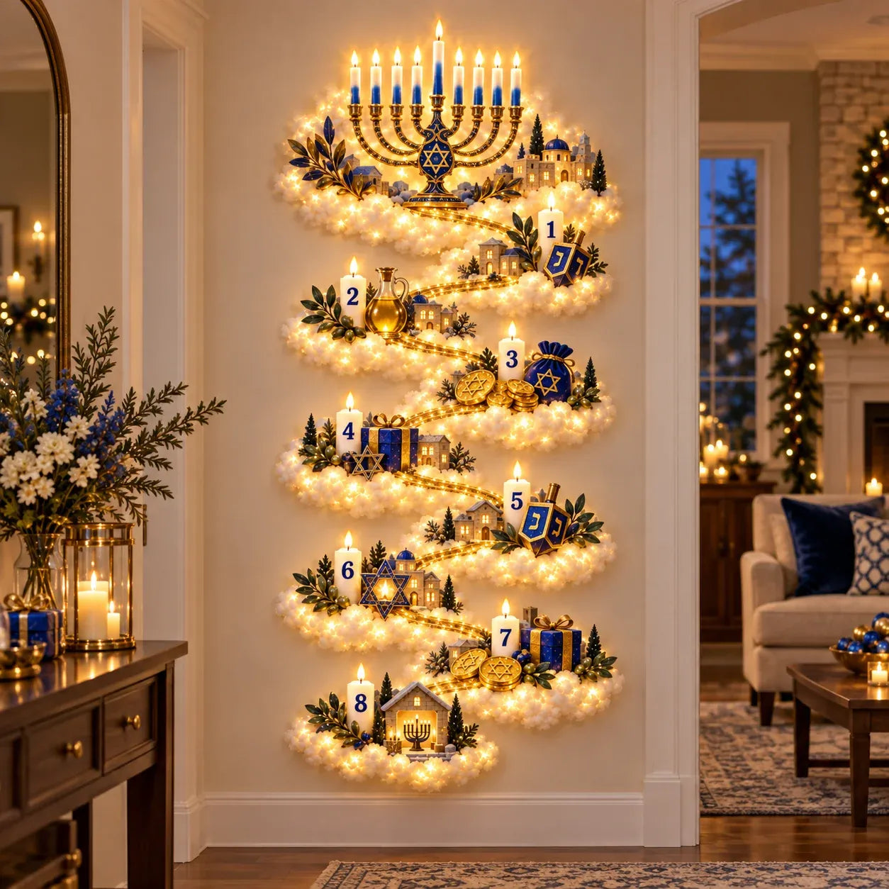 🔥🎁🕎 Hanukkah Festival of Lights Wall Decor Collection – 4 Glowing Designs Celebrating Eight Nights of Light ✨-HandPrint
