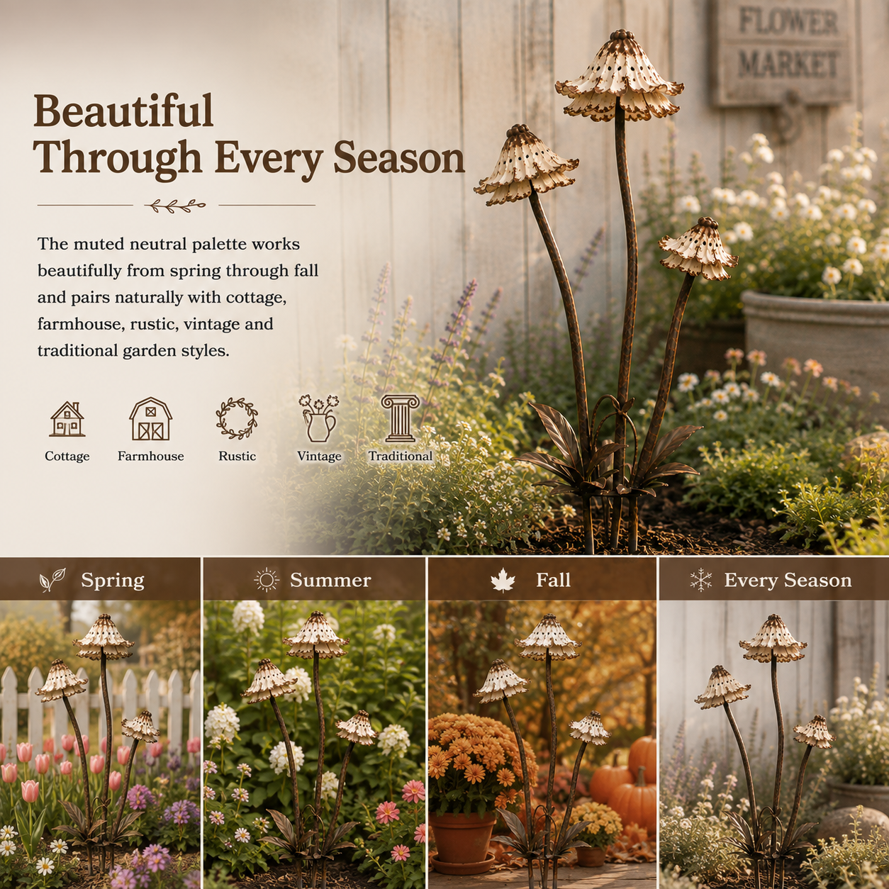 Vintage Distressed Metal Flower Garden Stake-HandPrint