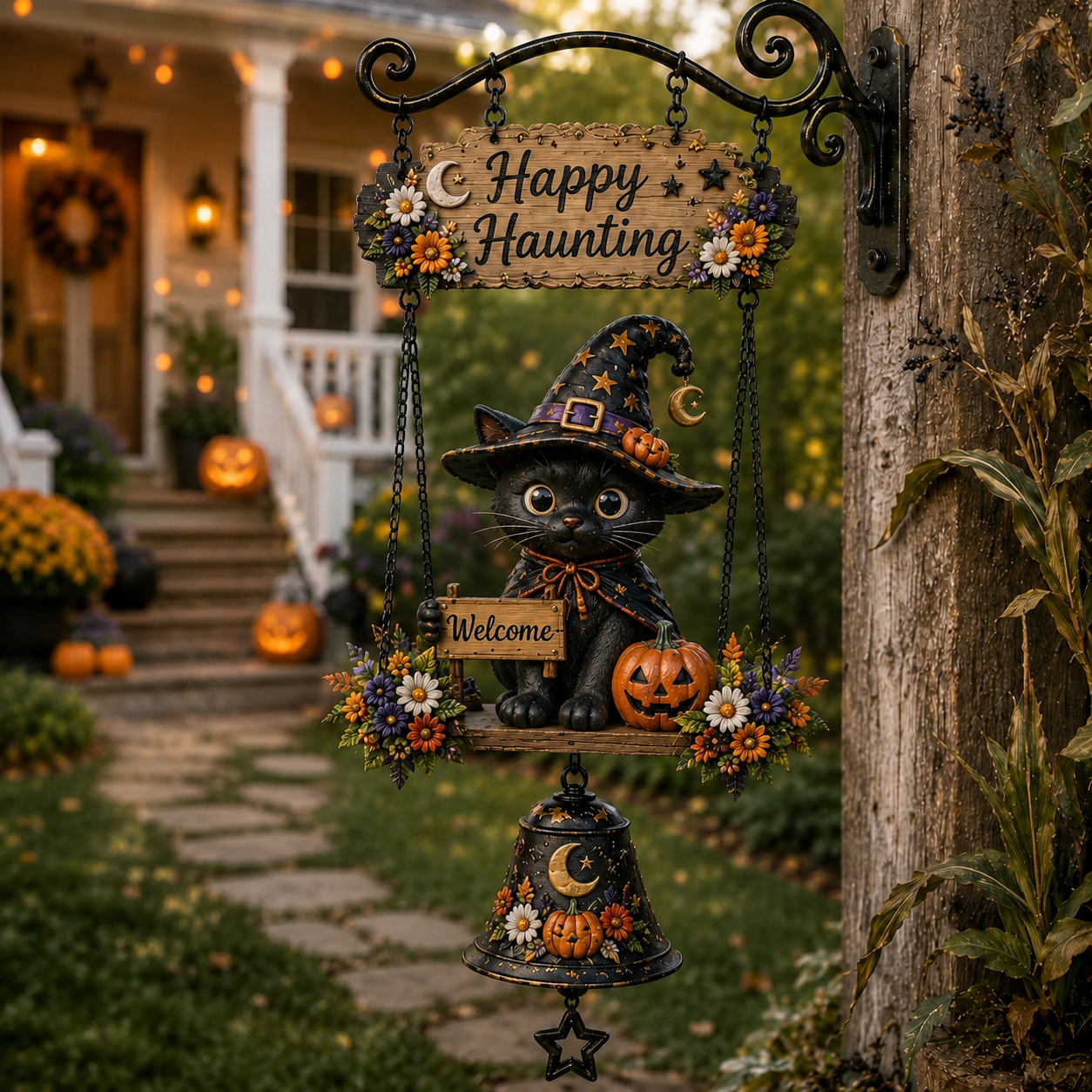 🔥50% Off Last Day -Halloween Hanging Welcome Sign With Bell 🔔-HandPrint