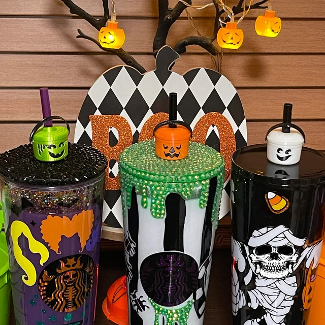 Straw Toppers Halloween Buckets （Cup not included）-HandPrint
