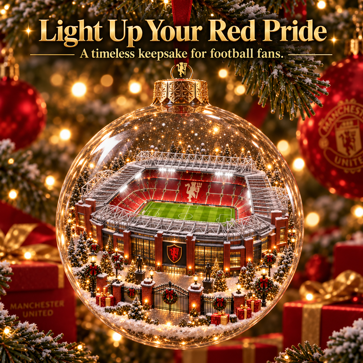 🎄 United in Red — Light-Up Football Heritage Diorama Ornament-HandPrint
